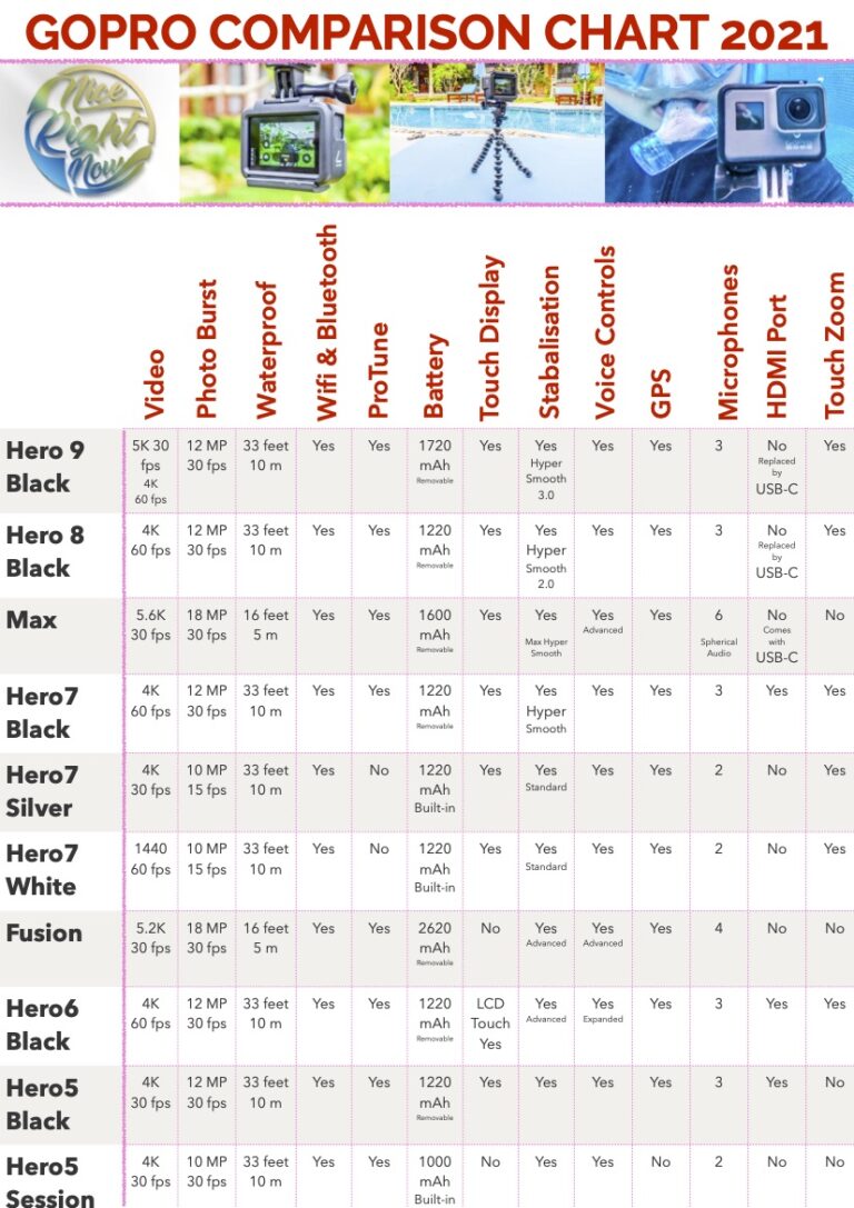 Difference Between GoPros and GoPro Comparison Chart - NiceRightNow