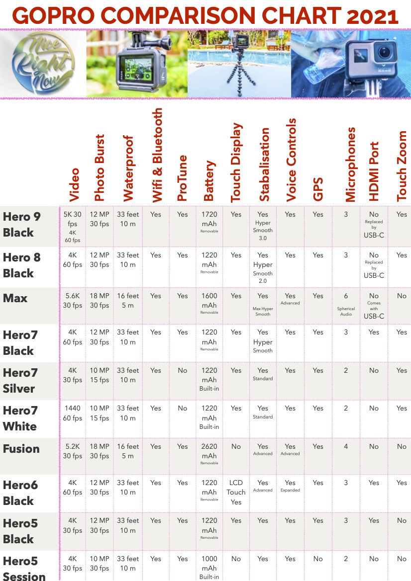 Difference Between GoPros and GoPro Comparison Chart NiceRightNow